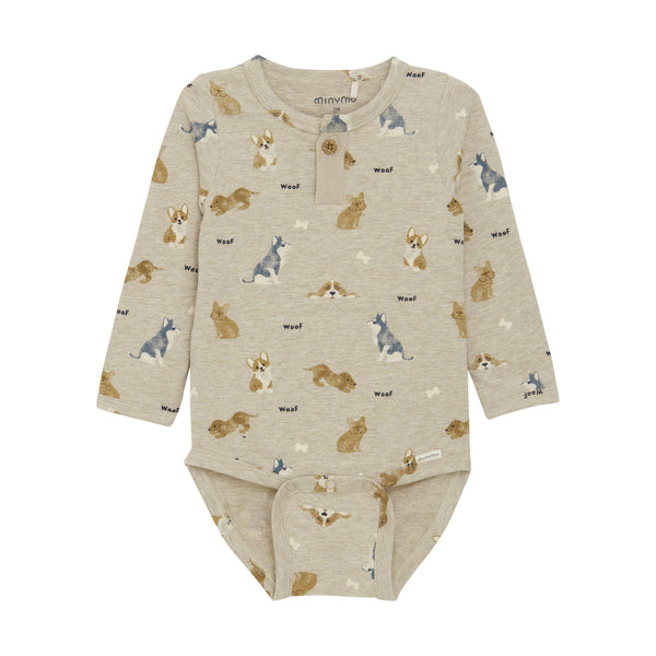 Minymo Long Sleeve AOP Dog Bodysuit F1 - Just $28.95! Shop now at The Pump Station & Nurtury