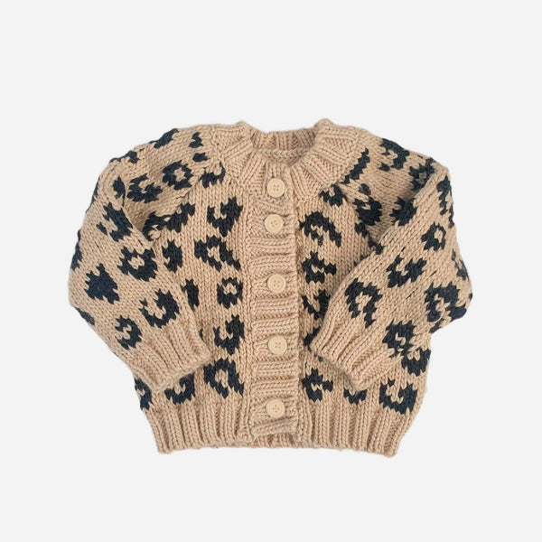 Blueberry Hill Hand Knit Cheetah Cardigan 6-12m / Latte