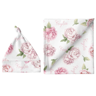 Sugar + Maple Personalized Medium Blanket & Hat Set | Pink Peonies - Shop at The Pump Station and Nurtury