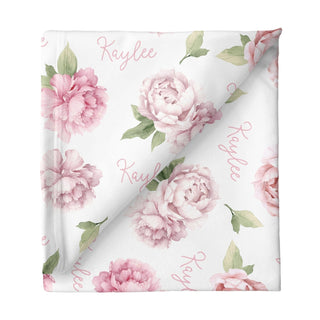 Sugar + Maple Personalized Stretchy Blanket | Pink Peonies - Shop at The Pump Station and Nurtury