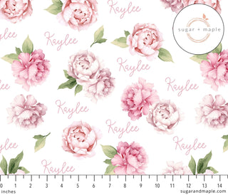 Sugar + Maple Personalized Stretchy Blanket | Pink Peonies - Shop at The Pump Station and Nurtury