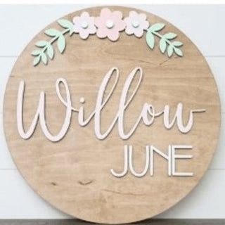 Sugar + Maple Round Personalized Wood Name Sign | Flower - Shop at The Pump Station and Nurtury