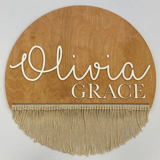 Sugar + Maple Round Personalized Wood Name Sign | Macrame - Shop at The Pump Station and Nurtury